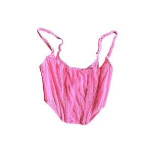 Out From Under Corset Womens Pink Lace Sheer Adjustable Strap One Piece